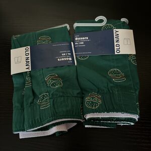 Lot of 2 BOYS BOXERS OLD NAVY SIZE XL HAMBURGER PATTERN SOFT WASH GREEN NWT